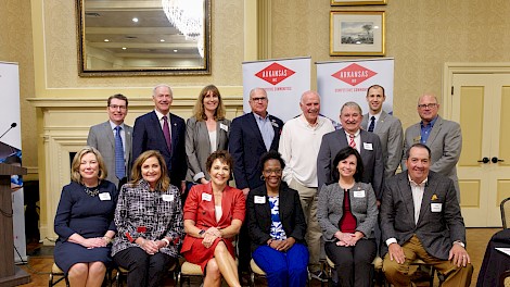 Back Row- Rob Sitterley, Governor Asa Hutchinson, Lesley Ledwell Dukelow, Mayor Allen Brown, Dean Barry, Judge Bobby Howell, Secretary of Commerce Mike Preston, Mayor Bob Bruggeman. Front Row- Dr. Emily Cutrer, Jennifer Harland, Sonja Hubbard, Dr. Christine Holt, Judge Cathy Harrison, Cary Patterson