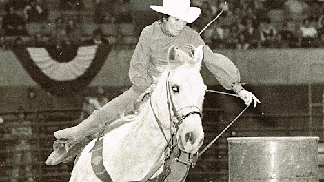 Marilyn competing in the 1971 International Rodeo Association barrel race in Hampton, Virginia.