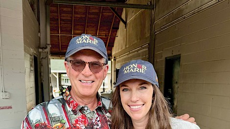 Alan Ribble and his daughter, Sarah Medley, at the stables of Churchill Downs. photo courtesy of Ribble family