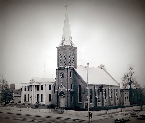Sacred Heart Catholic Church, built at Third and Spruce Streets, held its first Mass on December 24, 1874. It was Texarkana’s first brick building and home to the city’s first school. Photo courtesy of Sacred Heart Catholic Church
