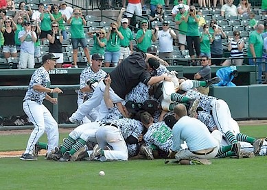 Genoa Central winning the 2014 state championship—Brewster’s second state championship in three years. Photo courtesy of Chase Brewster