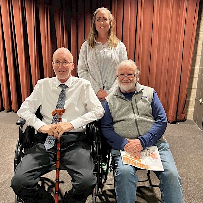 Shannon Sandage, Ed Grissom, and Russell Roberts, “The Dream Team,” recreate a photo from August 2006. The updated photo was taken during Grissom’s induction into the Four States Bandmasters Hall of Fame in January 2025.