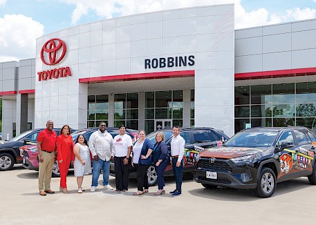 Local State Farm agents Derrick McGary and Kelli Ashbrook Cummings, pictured with Teacher of the Year recipients, along with Susan Robbins and Charles Pankey, stand in front of the Toyota RAV4s awarded to each honoree.
