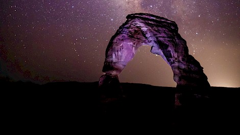 Stars over Delicate Arch in Arches National Park, Utah.