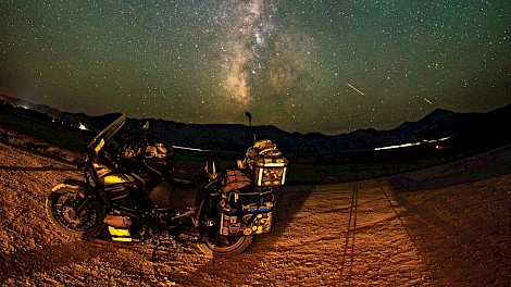 Riddle’s motorcycle parked at the Baker Archaeological Site in Great Basin National Park, during the park’s annual Astronomy Festival in September 2024.