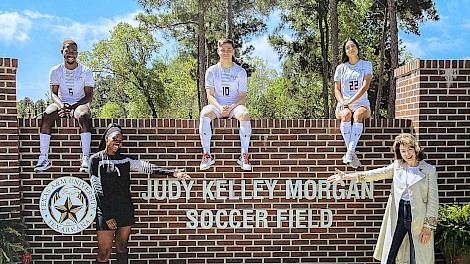 Judy Morgan at the 2019 dedication of the soccer field named in her honor, celebrating her lasting commitment to the Texarkana community and its youth.