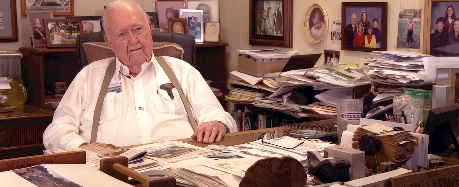 L.W. “Buddy” Ledwell is pictured in his office in 2011, reflecting on decades of leadership that helped shape the company’s growth.
