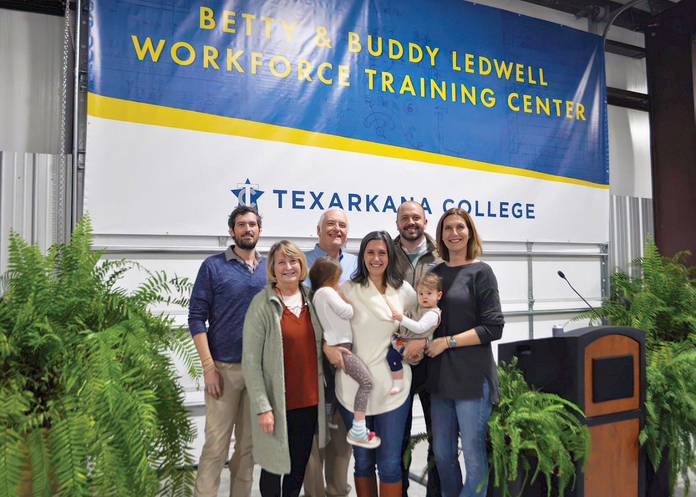 The Ledwell family gathered in November 2018, at the opening of the Betty and Buddy Ledwell Workforce Training Center at Texarkana College.